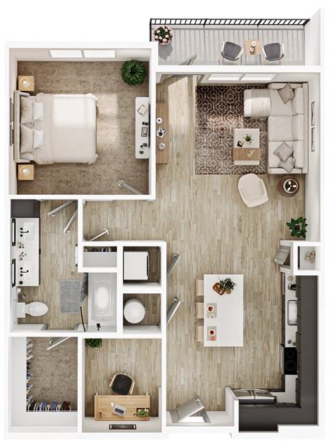 Floor plan for 1 bed, 1 bath, 868 sqft